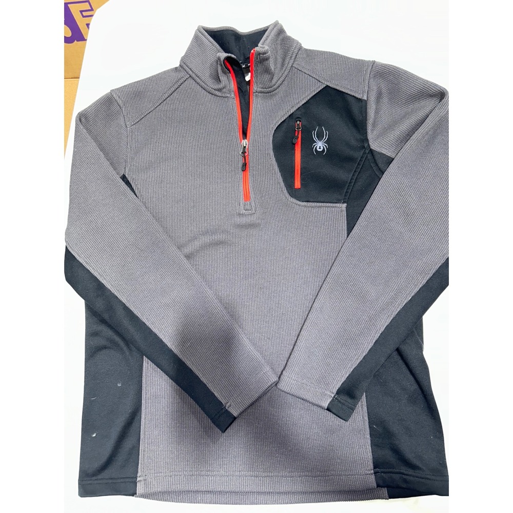 Spyder Mens Grey Black Quarter Zip Pullover Waffle Knit Fleece Jacket Large